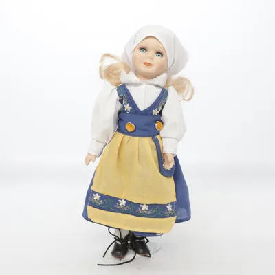 Porseleinen pop (Blauw, Geel, Wit)