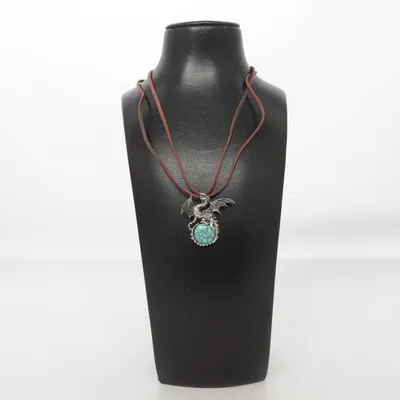 Collier (Marron, Turquoise, Argent) Métal inconnu, Cuir