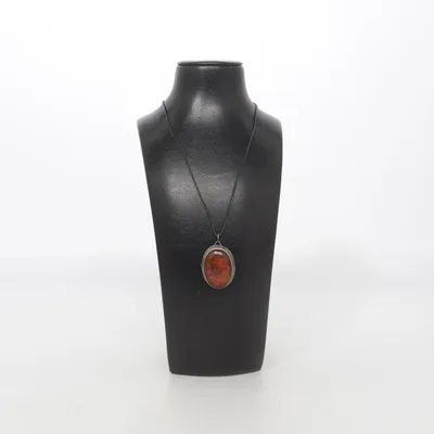 Necklace (Brown, Black) Unknown metal, Amber