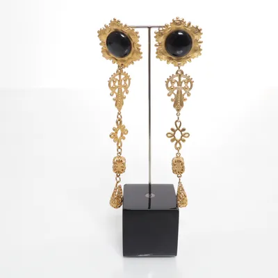 Earrings (Gold, Black) Unknown metal
