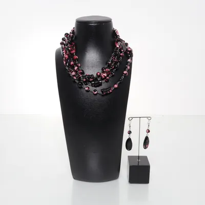 Smyckesset (Svart, Rosa) Okänd metall