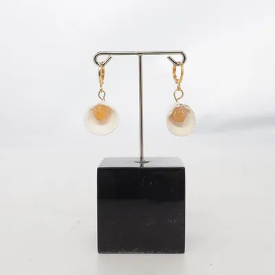 Earrings (White, Gold) Unknown metal