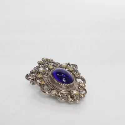 Broche (Zilver, Blauw) Onbekend materiaal