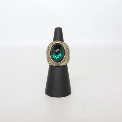 Ring (Silverfärgad, Grön) Okänd metall