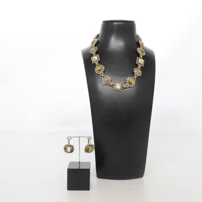 Parure de bijoux (Vert, Or) Métal inconnu