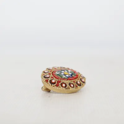 Brosch (Vintage Brosche Gold bunt) Okänd metall