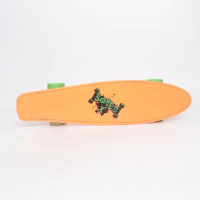 Skateboard (BORED X Neon Orange Skateboard with Neon Green Wheels)