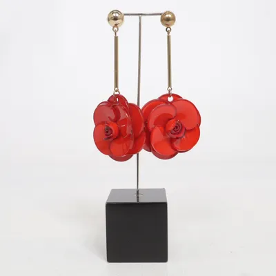 Earrings (Red, Gold) Plastic, Unknown metal