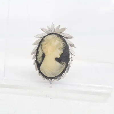 Brooch (Silver, Black, Beige) Unknown metal