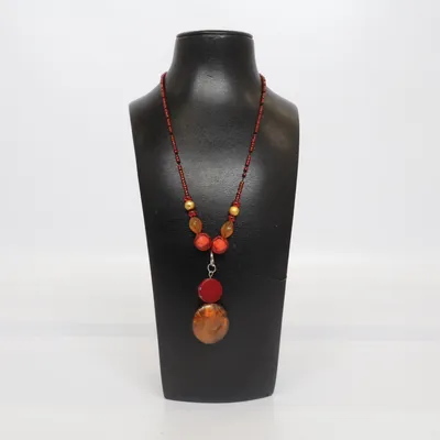 Necklace (Red, Brown, Gold) Unknown metal