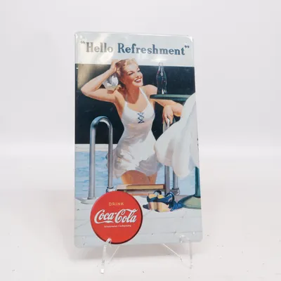 Skilt (Hvid, Blå, Rød) fra Coca Cola