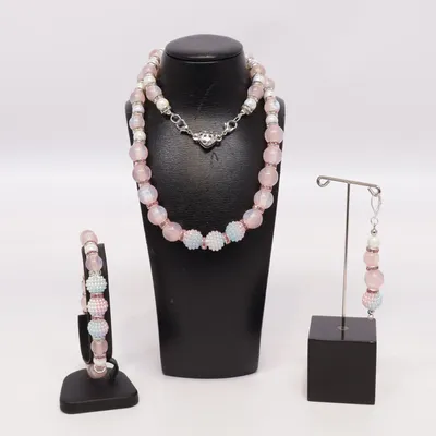 Smyckesset (Rosa, Flerfärgad) Silver, Okänd metall