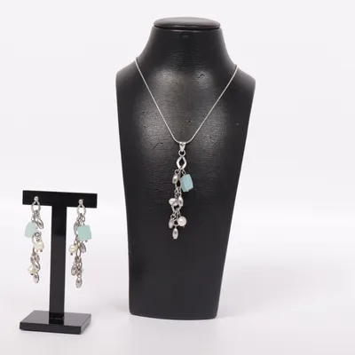 Smyckesset (Silverfärgad, Turkos, Vit) Okänd metall