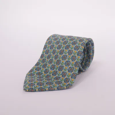 Krawatte (Blau, Gelb, Grün) von Hermès Seide