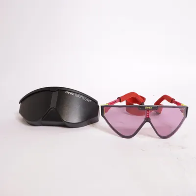 Sportglasögon (Uvex Sportstyle 510/512, Vintage 80s/90s = DAS Ski/Snowboard- Icon, rosa Gläsern + rotem Band, Ski Goggle Pink Lenses Red Strap ) från Uvex
