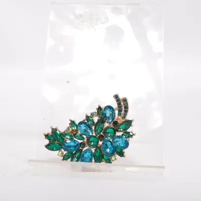 Brooch (Blue, Green, Gold) Unknown metal