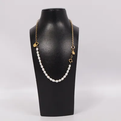 Necklace (Gold, White) from Steel Stainless steel, Plastic
