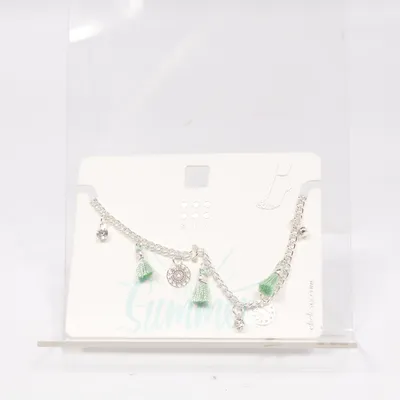 Anklet (Silver, Green) from SIX Unknown metal