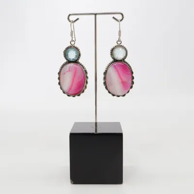 Oorbellen (Roze, Blauw, Wit) Zilver