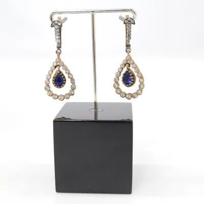 Earrings (Blue, Gold) Silver