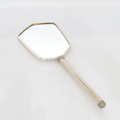 Handspiegel (Vintage zilverkleurige handspiegel – geometrische vorm)