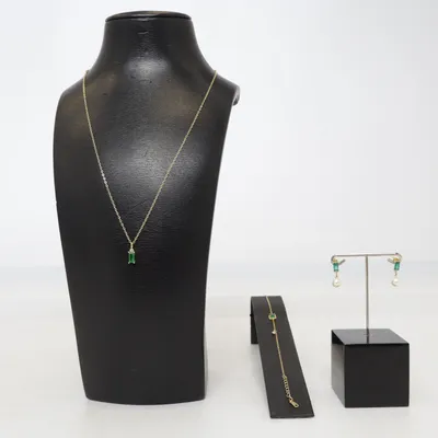 Jewelry set (Gold, Green, White) Silver, Gold plated