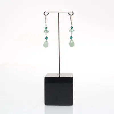 Earrings (Silver, Green) Silver, Unknown metal