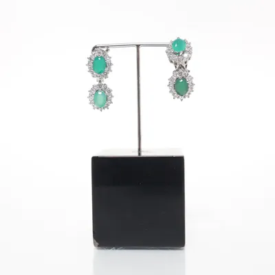 Clips-örhängen (Silverfärgad, Grön) Silver