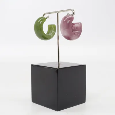 Earrings (Green, Purple) Silver