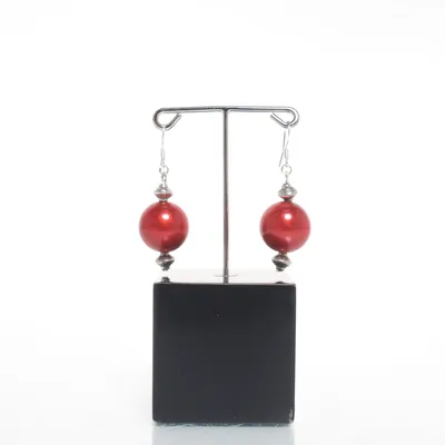Earrings (Red, Silver) Unknown metal, Silver