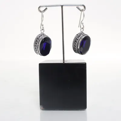 Earrings (Silver, Blue) Silver, Unknown metal