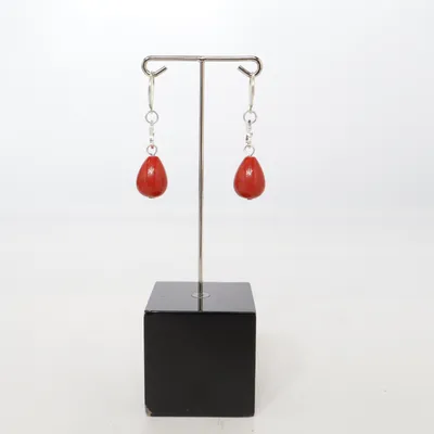 Earrings (Red, Silver) from Snö of Sweden Silver, Unknown metal