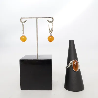 Smykkesæt (Orange, Sølv) Sølv