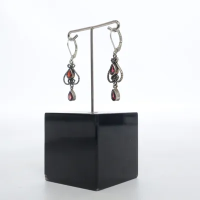 Earrings (Silver, Red) Silver
