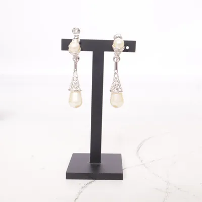 Clips-örhängen (Silverfärgad, Beige) Okänd metall