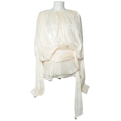 Sløjfebluse (Beige) fra Miss Rosier Elastan, Polyester, Viscose