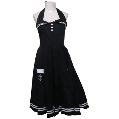 Halterneck dress (Black, White) from Hell Bunny Vixen Cotton, Elastane