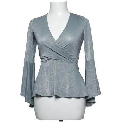 Slå-om bluse (Grå) fra Bubbleroom Elastan, Metallfiber, Polyamid