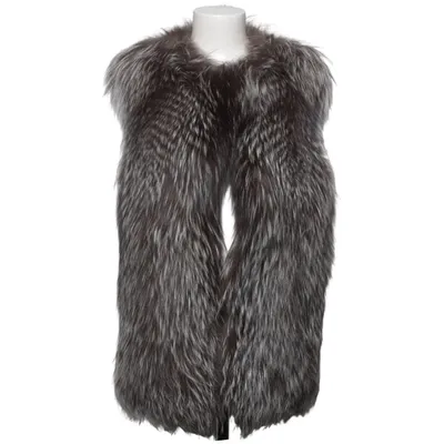 Fur vest (Brown, Gray) from Yves Salomon Fox fur, Leather, Polyester