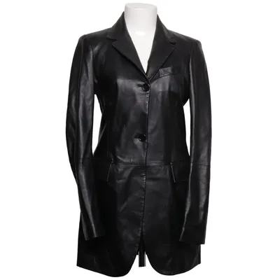 Leather coat (Black) from Sportmax by MaxMara Leather, Polyester, Viscose