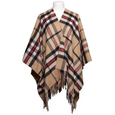 Poncho (Beige, Black, Red) from Highland House Cashmere, Wool