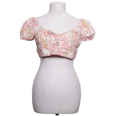 Crop top (Pink, White, Multicolored) from Stradivarius Elastane, Linen, Polyester