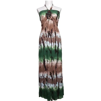 Halterneck-kjole (Grøn, Brun, Flerfarvet) fra Bodyflirt Boutique Elastan, Viscose
