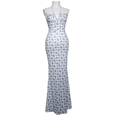 Långklänning (Vit, Blå, Flerfärgad) från Parthea Elastan, Polyester