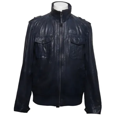 Leren jack (Blauw) van David Moore Katoen, Leer, Polyester