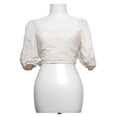 Top (Beige, White) from H&M Cotton, Linen