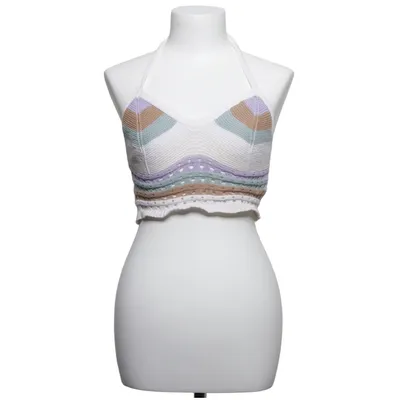 Halter neck top (White, Multicolored) from STR Cotton