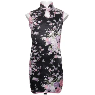 Cheongsam (Black, Multicolored) from Long Long Polyester, Silk