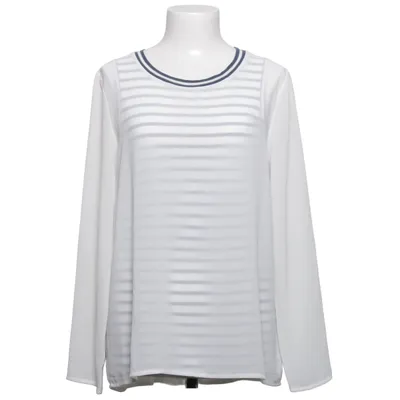 Blouse (White, Blue) from Oui Cotton, Polyester, Viscose