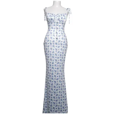 Långklänning (Blå, Vit) från Parthea Elastan, Polyester